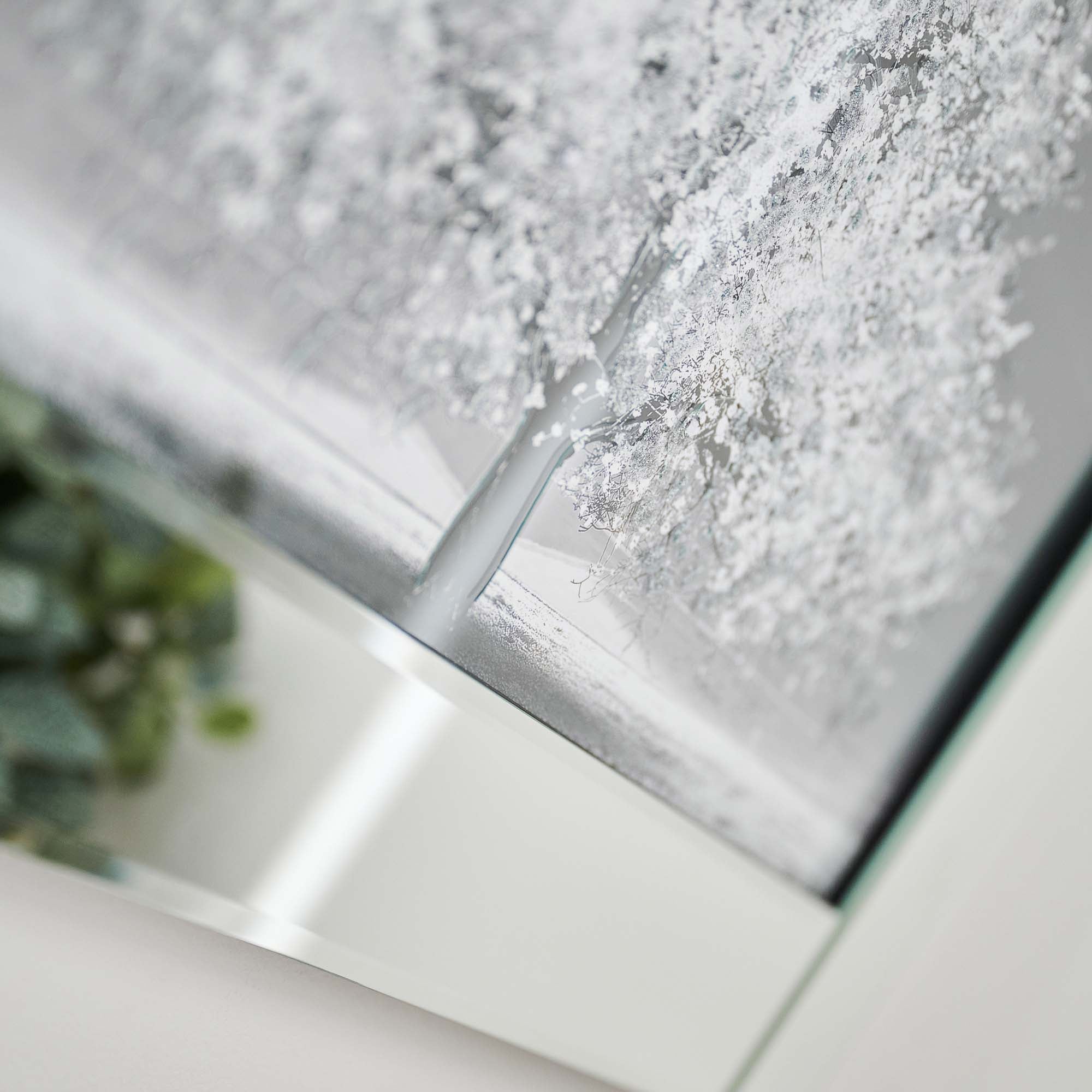 Silver Tree With Mirrored Frame Liquid Art - DISC Silver Tree 70x30 Mirrored Frame Liquid Art Accessories Sterling Home 4