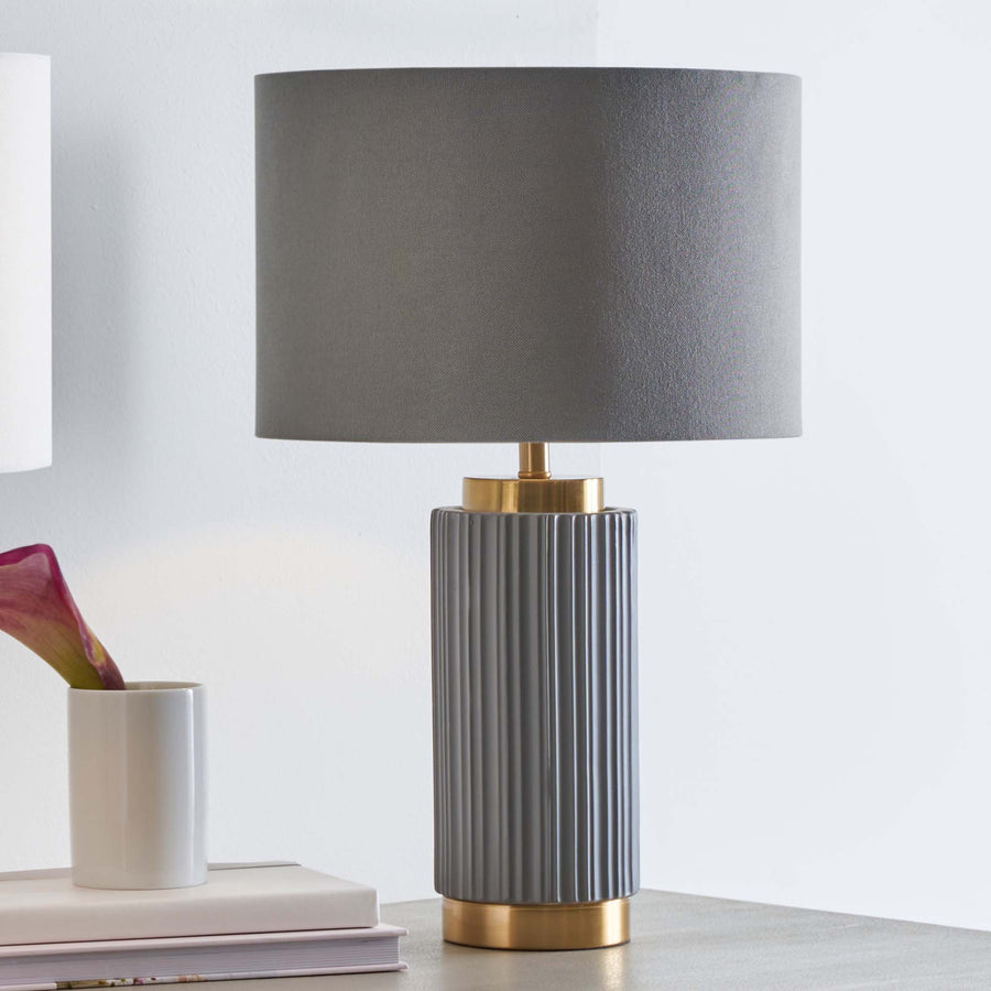 Iconic Grey Textured Ceramic And Gold Metal Table Lamp - DISC Ionic Grey Textured Ceramic Gold Metal Table Lamp Accessories Sterling Home 1
