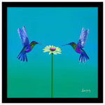Two Hummingbirds Blue Framed Print - Two Hummingbirds Teal 43X43 Framed Print Accessories Sterling Home 1