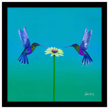 Two Hummingbirds Blue Framed Print