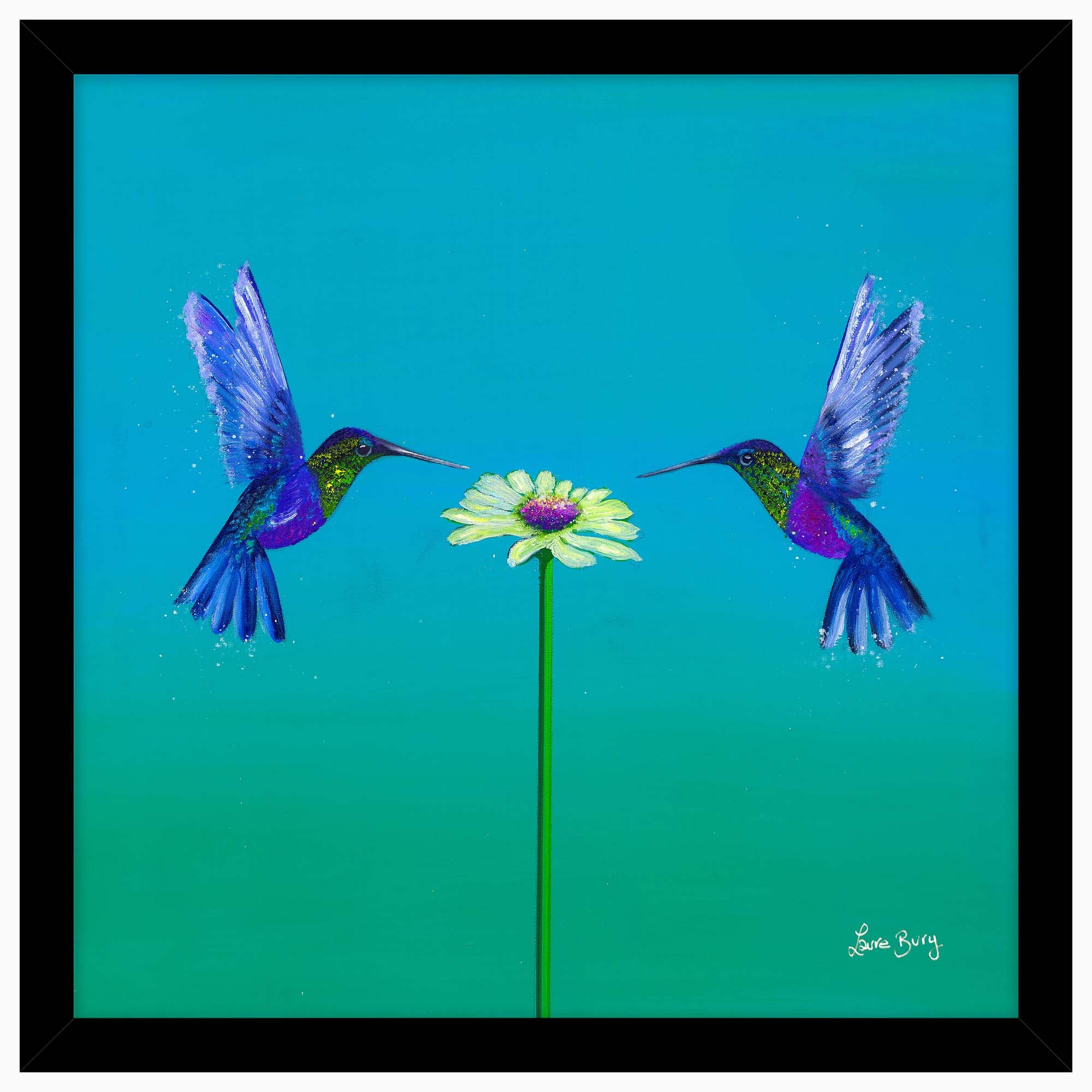 Two Hummingbirds Blue Framed Print - Two Hummingbirds Teal 43X43 Framed Print Accessories Sterling Home 1