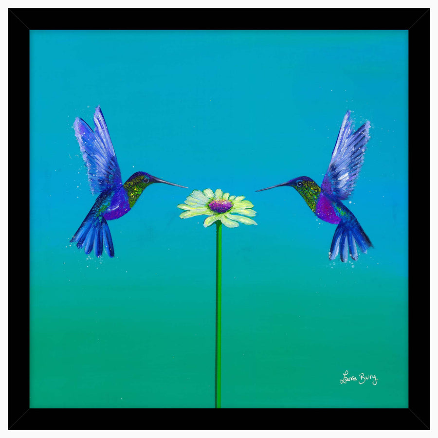Two Hummingbirds Blue Framed Print - Two Hummingbirds Teal 43X43 Framed Print Accessories Sterling Home 1