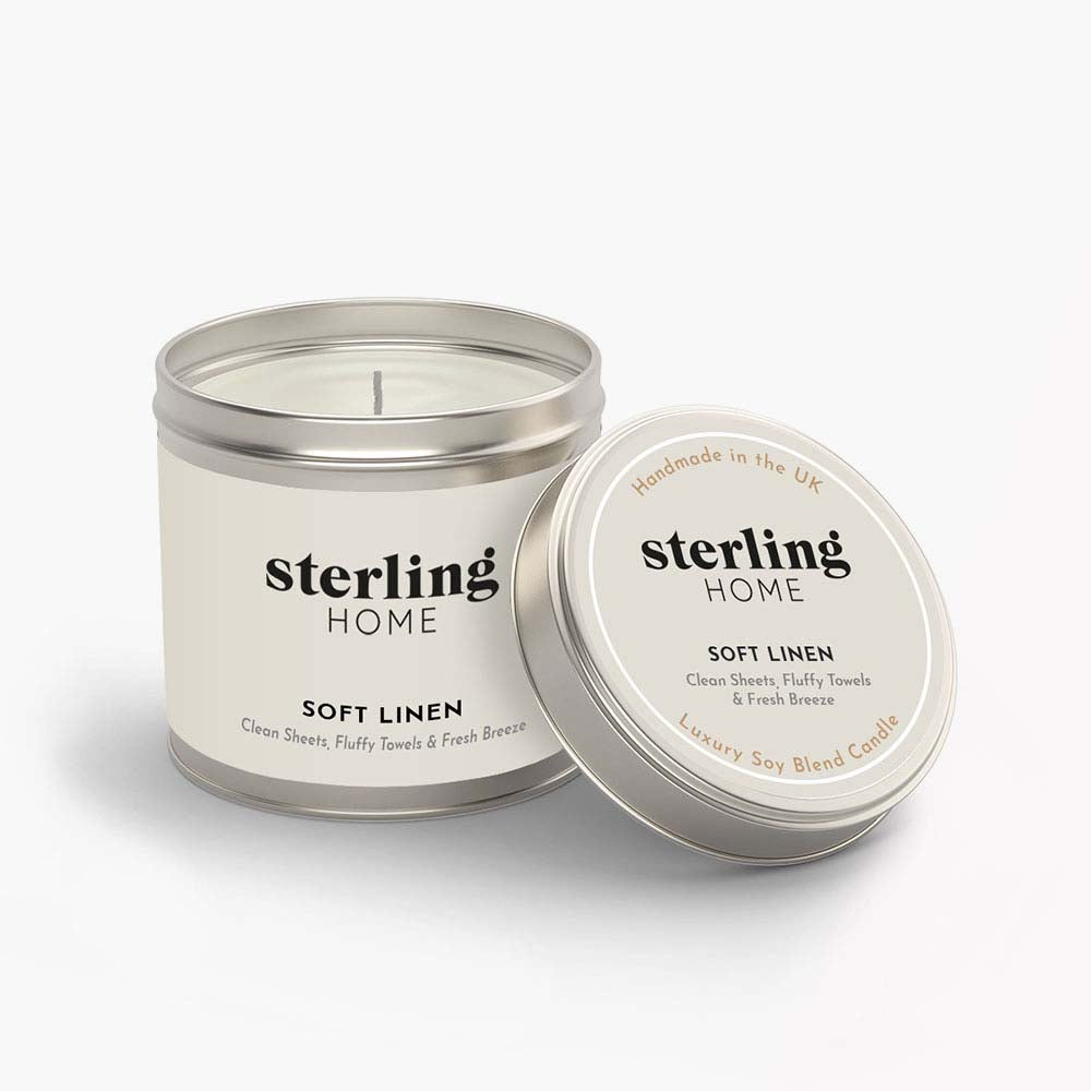 Sterling Home Fragrance Soft Linen Tin Candle - DISC 180G Soy Blend Tin Candle - Soft Linen Accessories Sterling Home 3