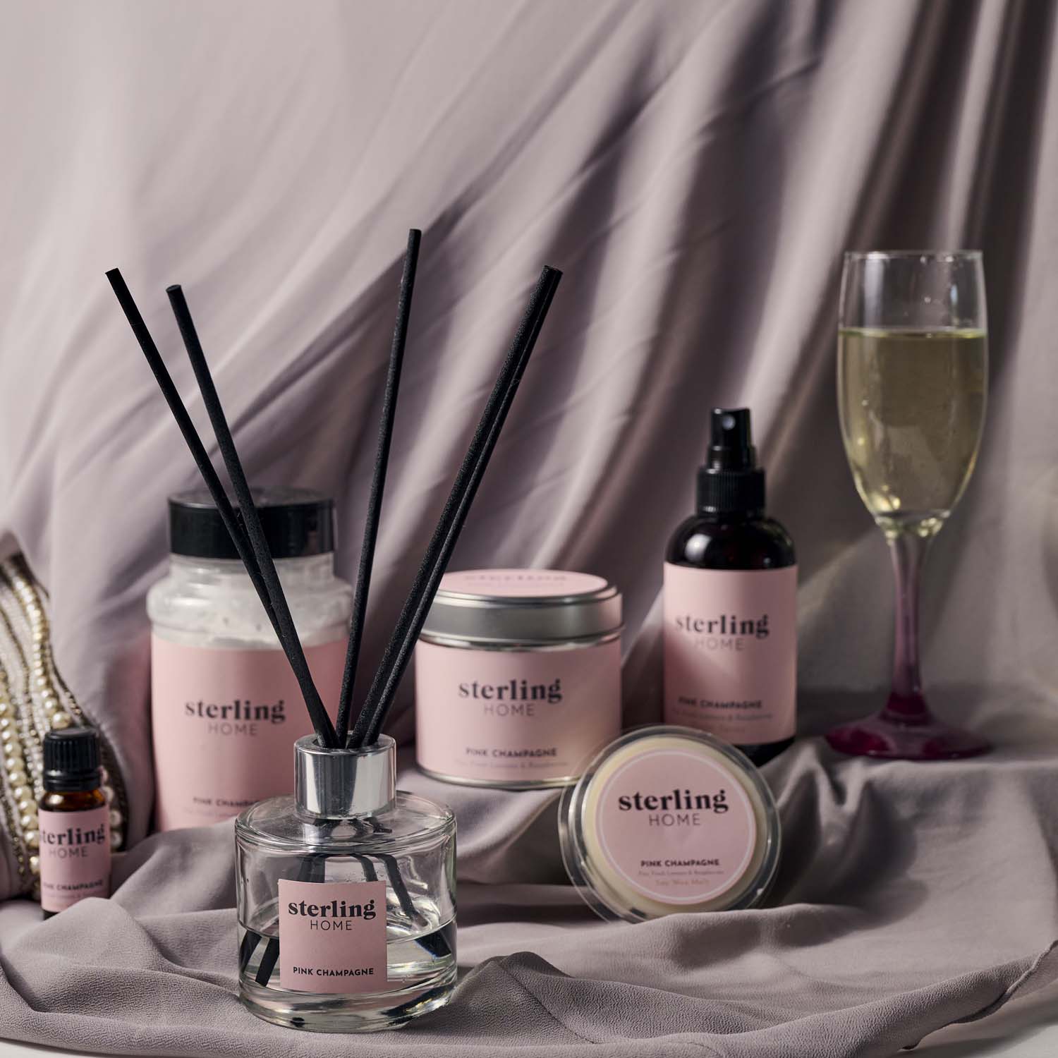 Sterling Home Fragrance Pink Champagne Tin Candle - 180G Soy Blend Tin Candle Pink Champagne Accessories Sterling Home 2