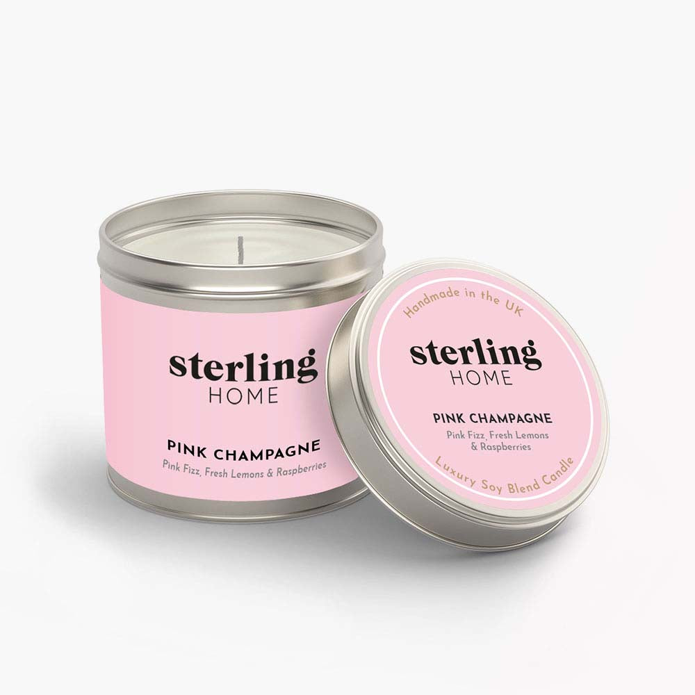 Sterling Home Fragrance Pink Champagne Tin Candle - 180G Soy Blend Tin Candle Pink Champagne Accessories Sterling Home 3
