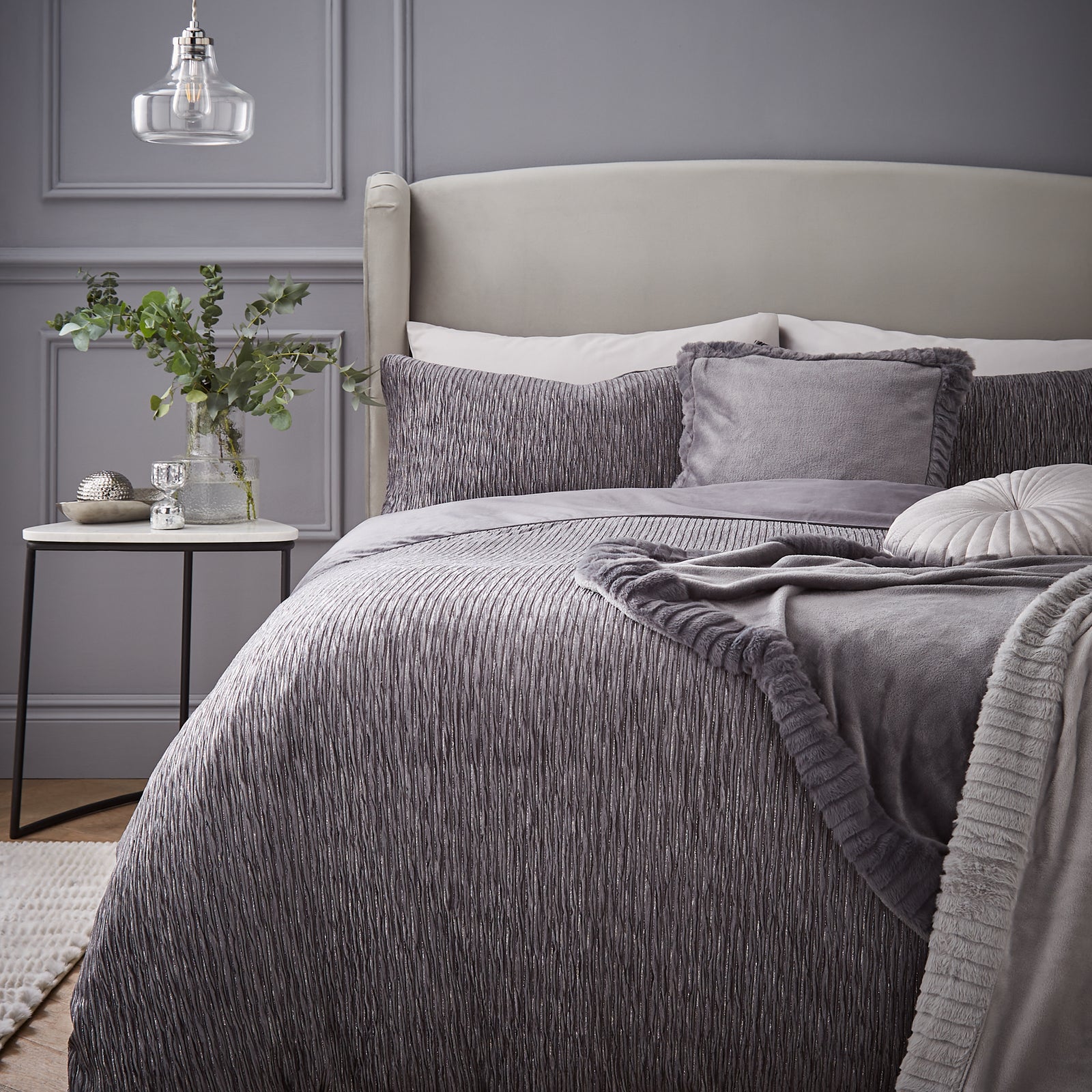 Catherine Lansfield Allure Sparkle Grey Duvet Cover Set - SALE Allure Sparkle Grey King Duvet Set - King Sterling Home 1