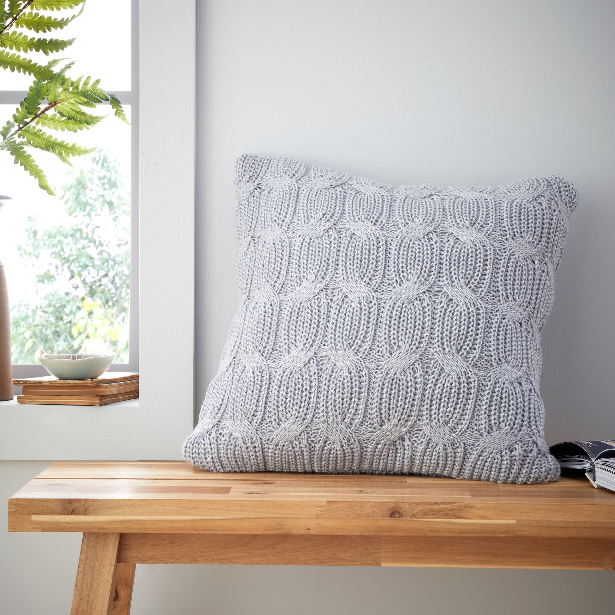 Chunky Marl Knit Silver Square Cushion - Chunky Marl Knit Silver Cushion 45x45CM Accessories Sterling Home 1