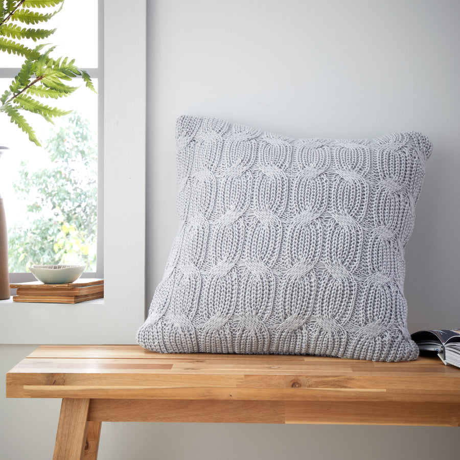 Chunky Marl Knit Silver Square Cushion - Chunky Marl Knit Silver Cushion 45x45CM Accessories Sterling Home 1