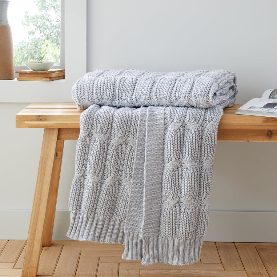 Chunky Marl Knit Silver Throw - DISC Chunky Marl Knit Silver Throw 130x170CM Accessories Sterling Home 1