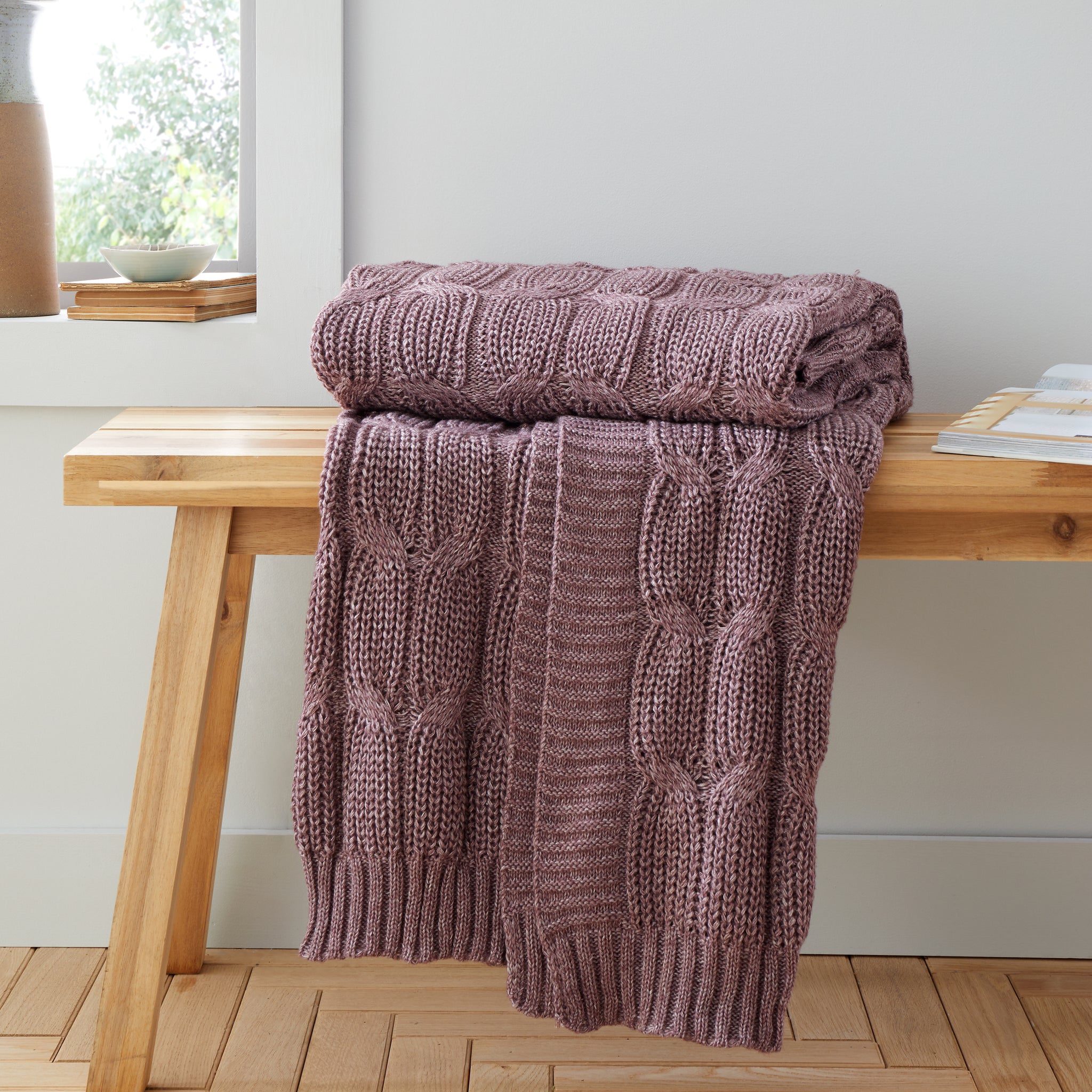 Chunky Marl Knit Purple Throw - Chunky Marl Knit Plum Throw 130x170CM Accessories Sterling Home 1
