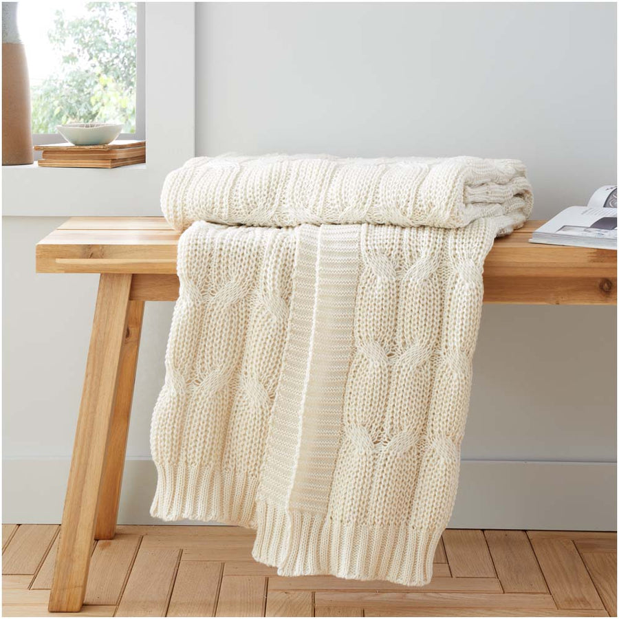Chunky Marl Knit Cream Throw - Chunky Marl Knit Cream Throw 130x170CM Accessories Sterling Home 1