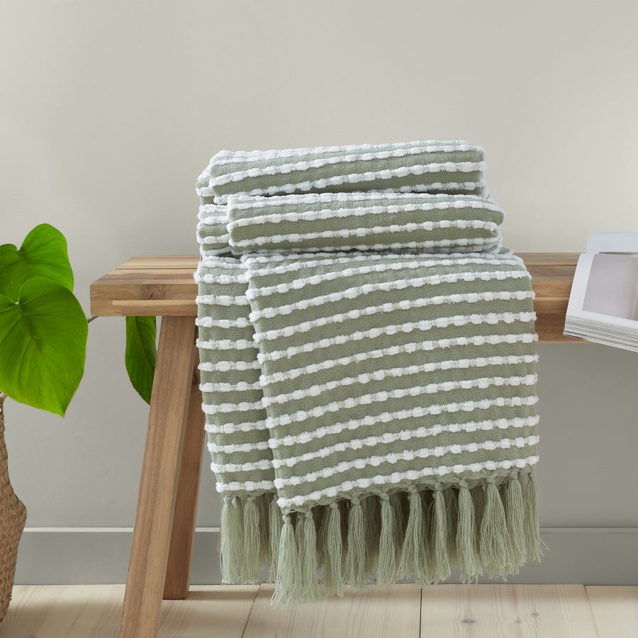 Stab Stitch Green Throw - DISC Stab Stitch Sage Throw 125x150CM Accessories Sterling Home 1