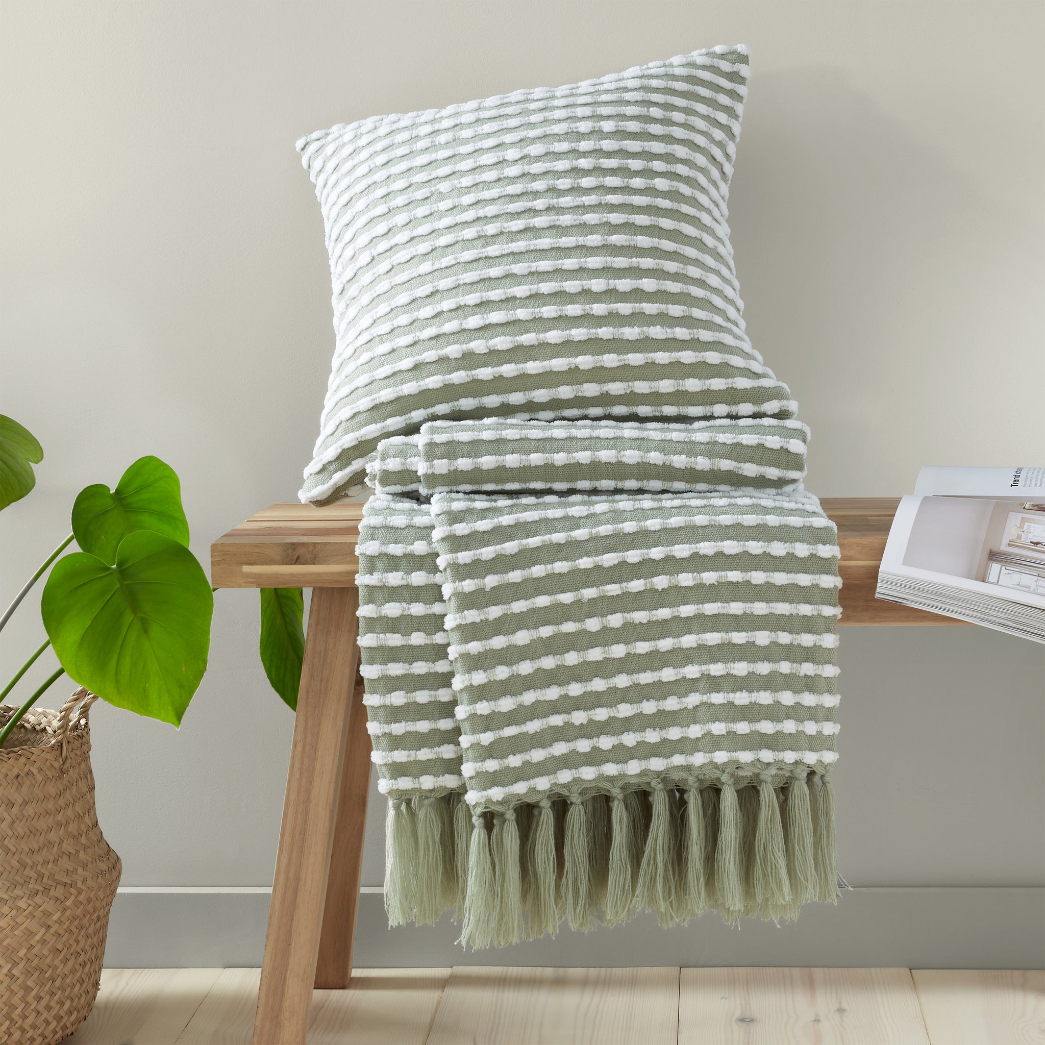 Stab Stitch Green Throw - DISC Stab Stitch Sage Throw 125x150CM Accessories Sterling Home 5