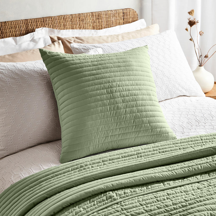 Quilted Lines Green Square Cushion - DISC Quilted Lines Cushion Sage 55x55CM Accessories Sterling Home 1