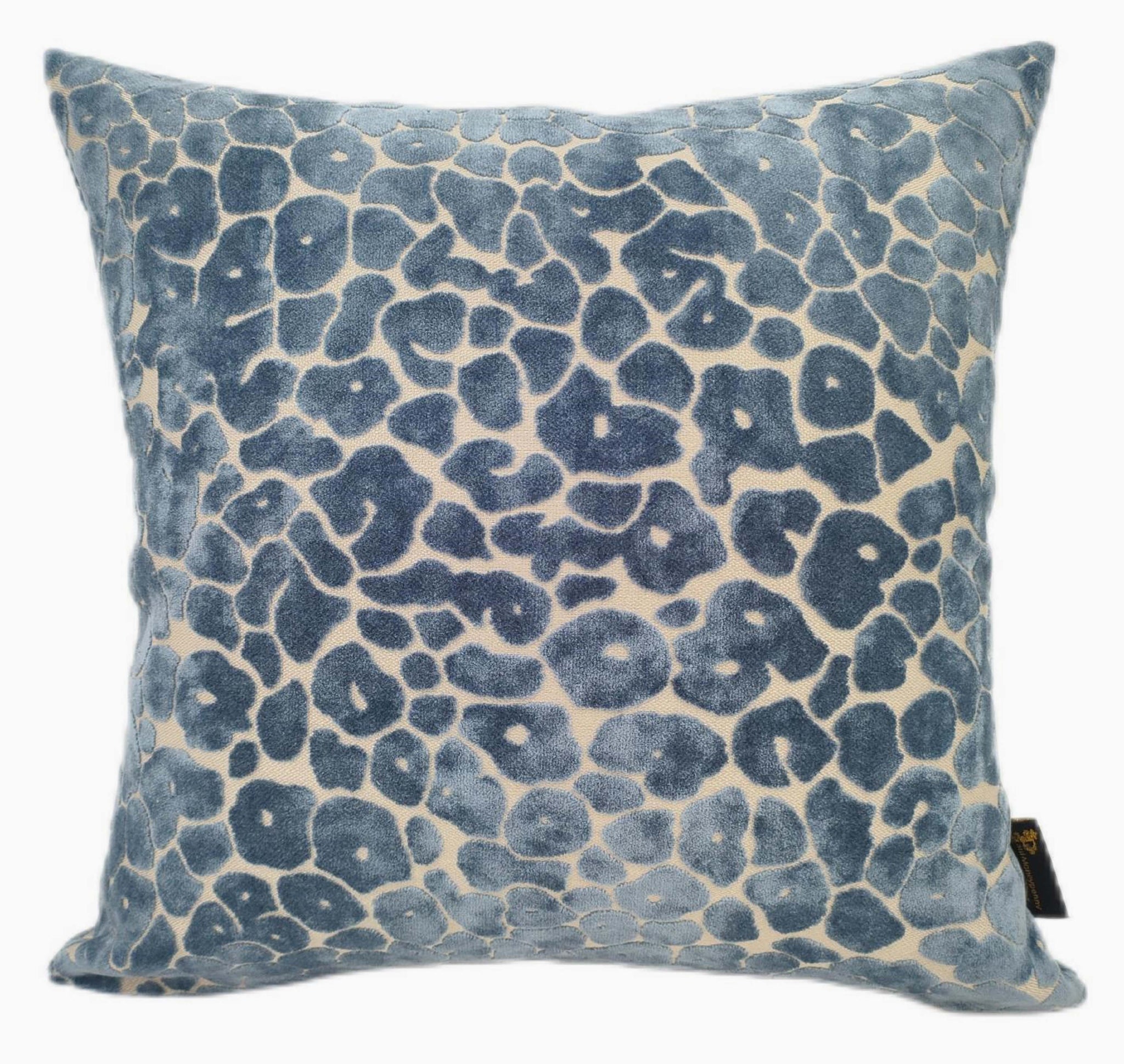 Leopard Cut Velvet Blue Square Cushion - Spoton Cut Velvet PM Blue 56x56CM Cushion Accessories Sterling Home 1