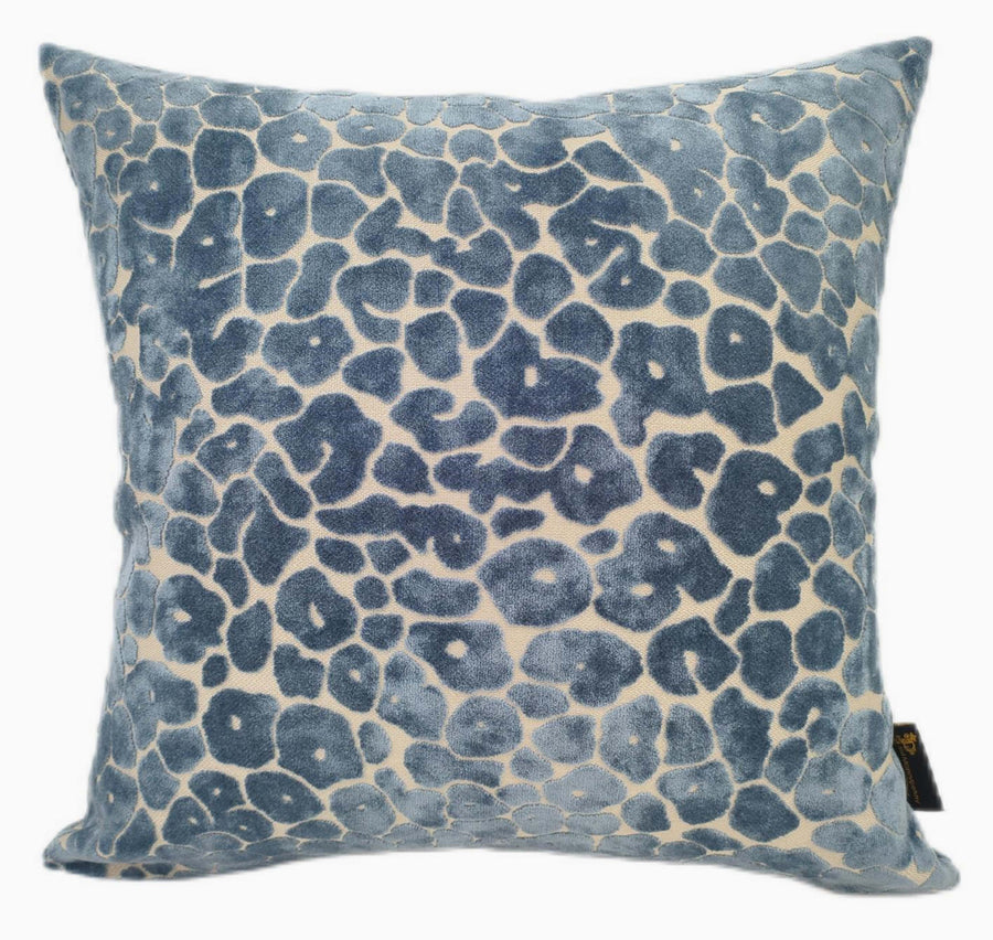 Leopard Cut Velvet Blue Square Cushion - Spoton Cut Velvet PM Blue 56x56CM Cushion Accessories Sterling Home 1