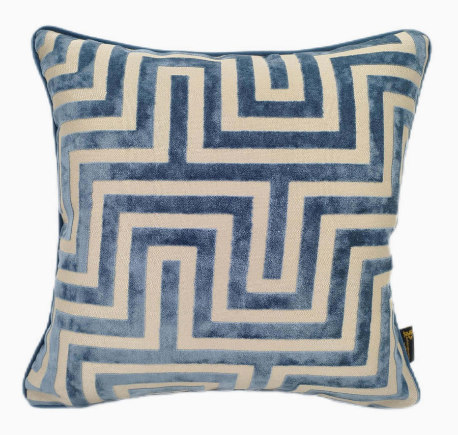 Abstract Cut Velvet Blue Square Cushion - Amazing PM Cut Velvet Blue43x43CM Cushion Accessories Sterling Home 1