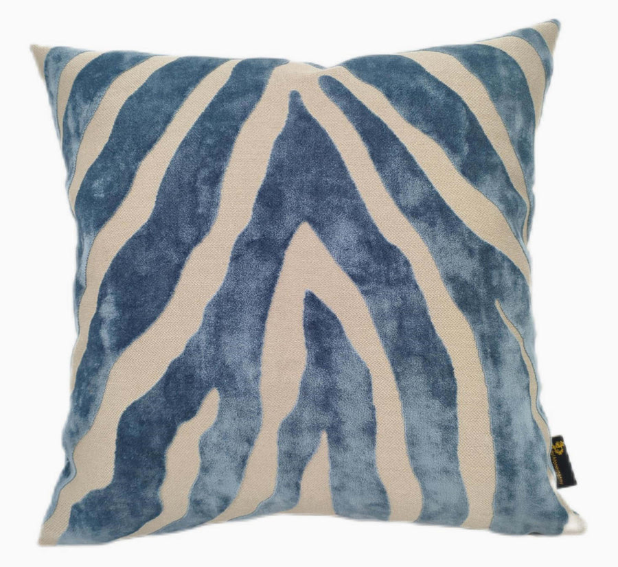 Zebedeedodah Cut Velvet Blue Square Cushion - Zebedeedodah PM Cut Velvet Blue 43x43CM Cushion Accessories Sterling Home 1