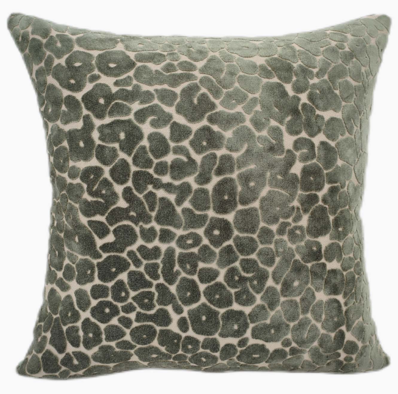 Leopard Cut Velvet Green Square Cushion - Spoton Cut Velvet PM Sage 56x56CM Cushion Accessories Sterling Home 1