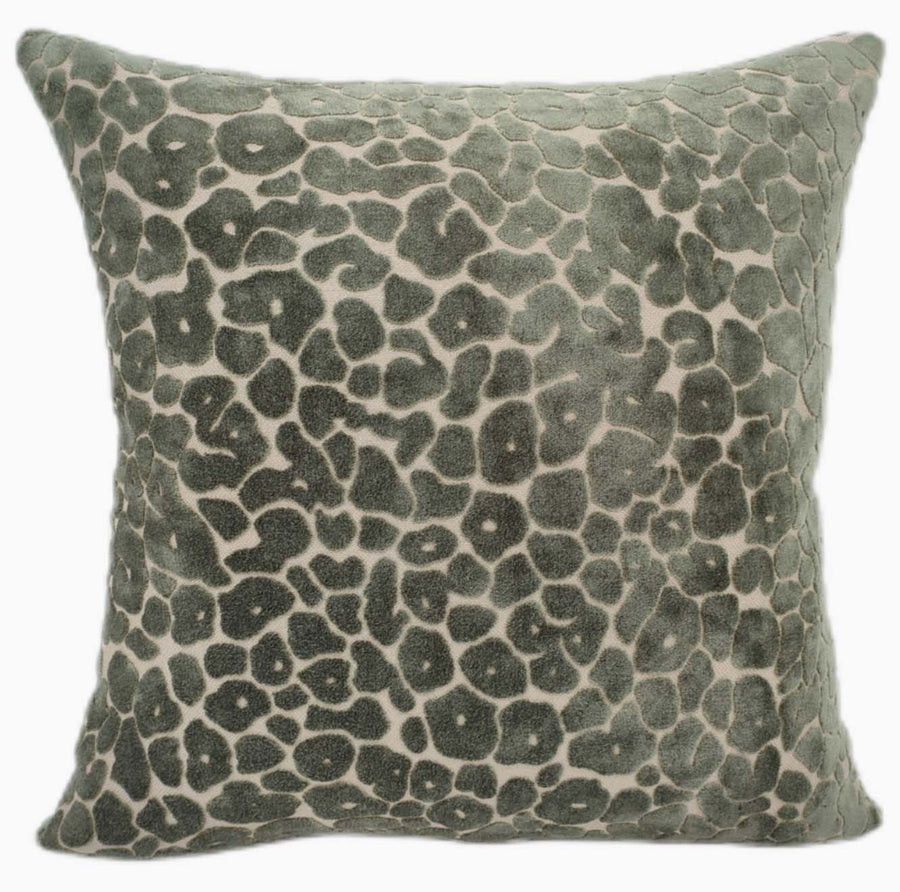 Leopard Cut Velvet Green Square Cushion - Spoton Cut Velvet PM Sage 56x56CM Cushion Accessories Sterling Home 1