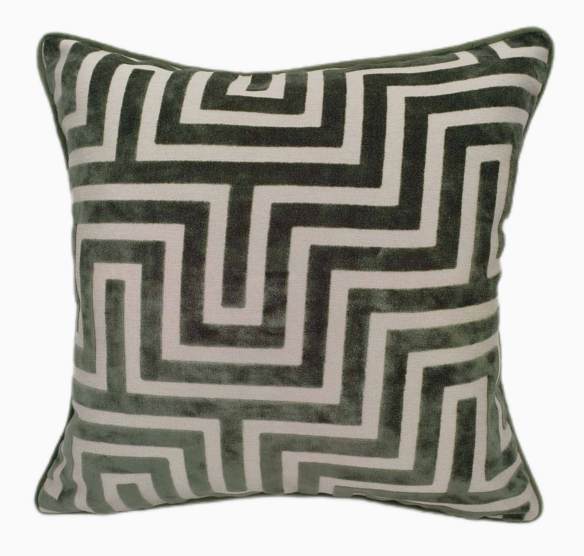 Abstract Cut Velvet Green Square Cushion - Amazing PM Cut Velvet Sage 43x43CM Cushion Accessories Sterling Home 1