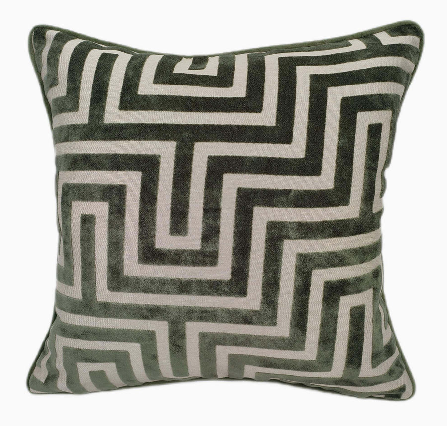 Abstract Cut Velvet Green Square Cushion - Amazing PM Cut Velvet Sage 43x43CM Cushion Accessories Sterling Home 1