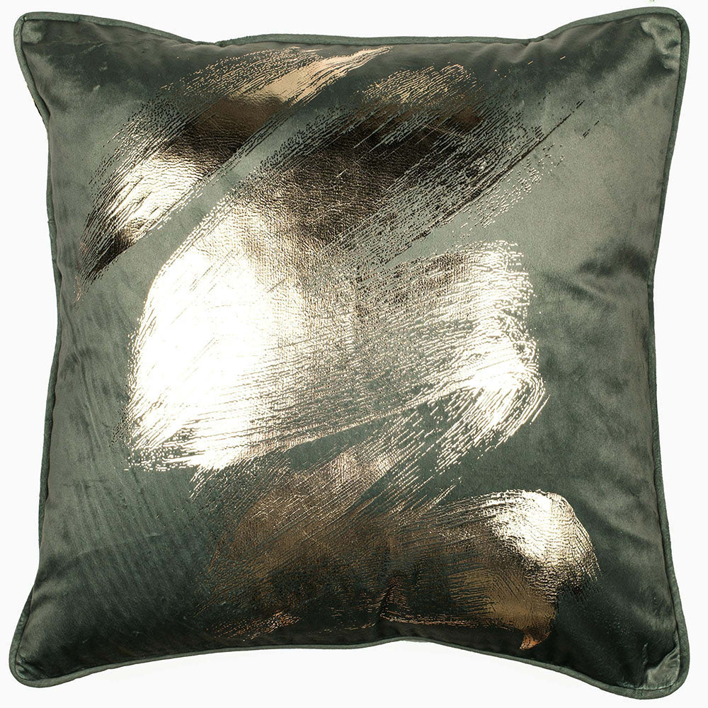 Gentlestrokes Velvet Foil Green Square Cushion - DISC Gentlestrokes Velvet Foil Sage 45x45CM Cushion Accessories Sterling Home 1