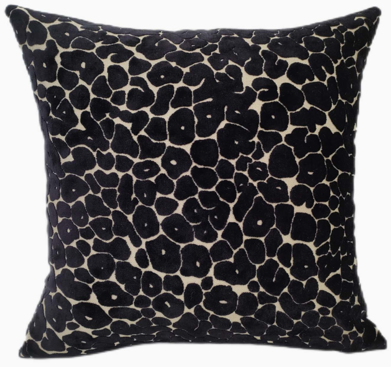 Leopard Cut Velvet Black Square Cushion - Spoton Cut Velvet PM Black 56x56CM Cushion Accessories Sterling Home 1