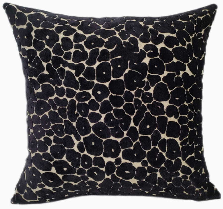 Leopard Cut Velvet Black Square Cushion - Spoton Cut Velvet PM Black 56x56CM Cushion Accessories Sterling Home 1
