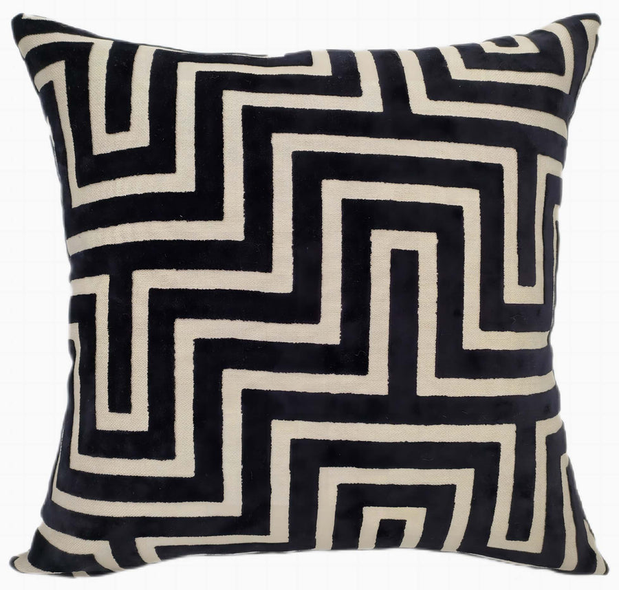 Abstract Cut Velvet Black Square Cushion - Amazing PM Cut Velvet Black 43x43CM Cushion Accessories Sterling Home 1