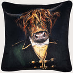 Eton Printed Black Velvet Square Cushion - Eton Printed Velvet Highland Cow 45x45CM Cushion Accessories Sterling Home 1