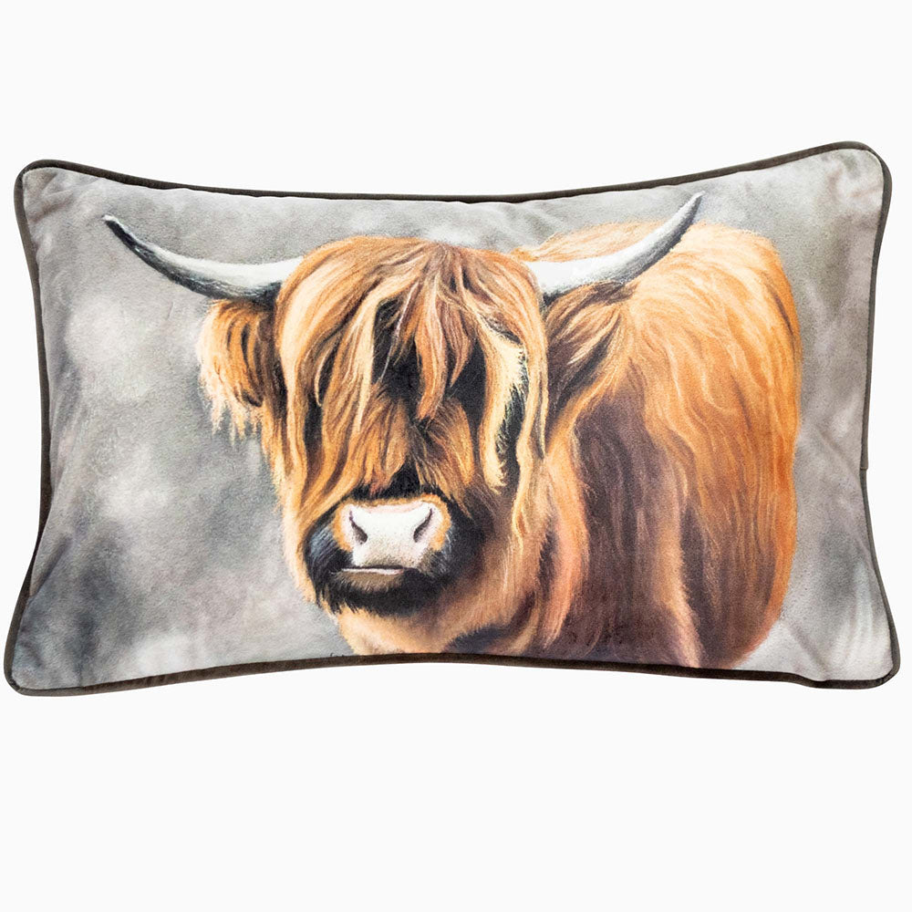 Clyde Highland Cow Brown Rectangular Cushion - Clyde Highland Cow Velvet Brown 30x50CM Cushion Accessories Sterling Home 1