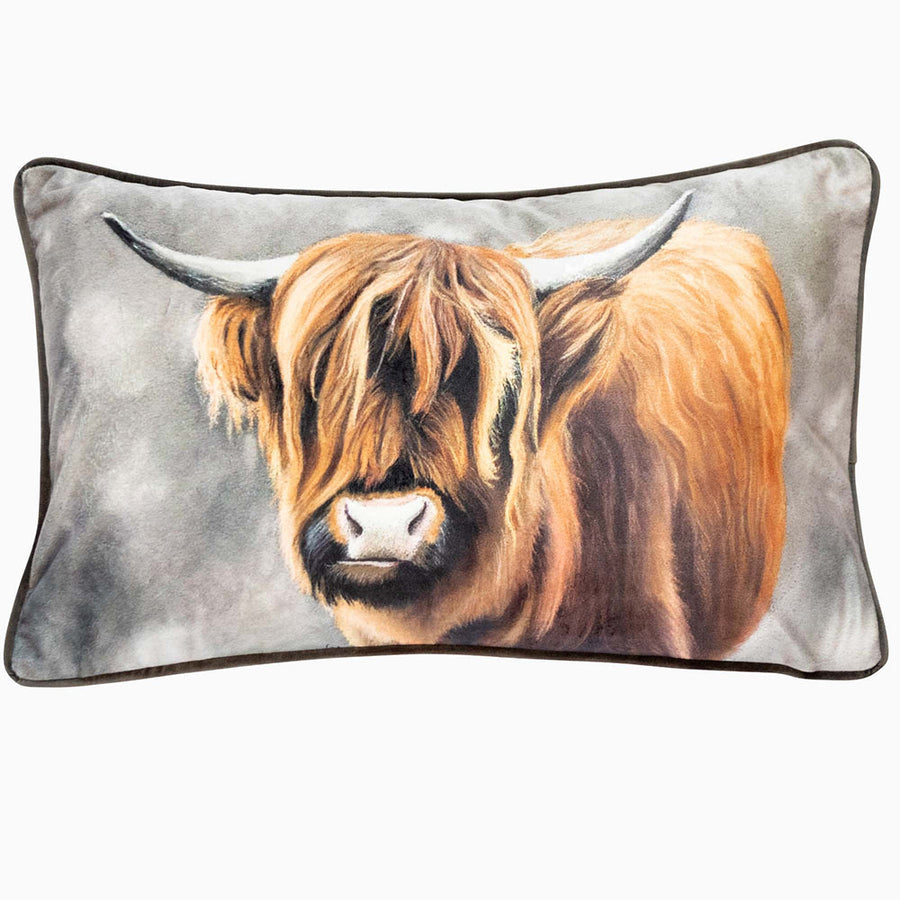 Clyde Highland Cow Brown Rectangular Cushion - Clyde Highland Cow Velvet Brown 30x50CM Cushion Accessories Sterling Home 1
