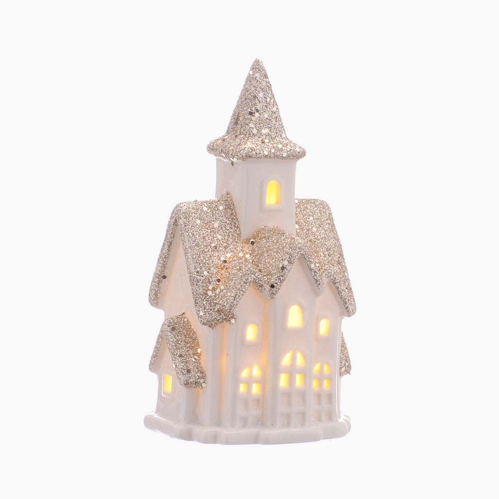 House White & Champange Gold Battery Operated - L Lit BO White Porcelain House Champagne Top 12CM Accessories Sterling Home 1