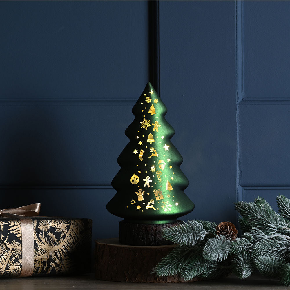 Green Glass Tree Battery Operated - C Lit BO Green Glass Tree 21CM Accessories Sterling Home 1