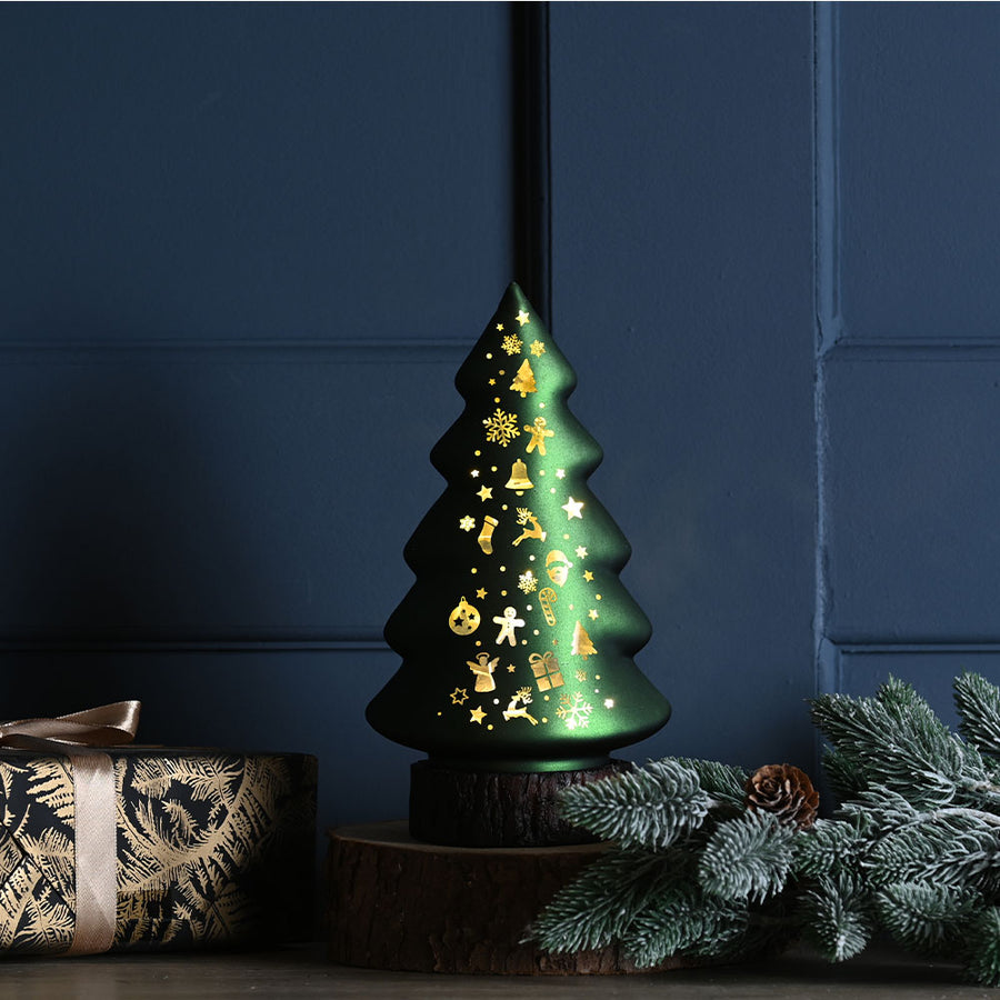 Green Glass Tree Battery Operated - C Lit BO Green Glass Tree 21CM Accessories Sterling Home 1