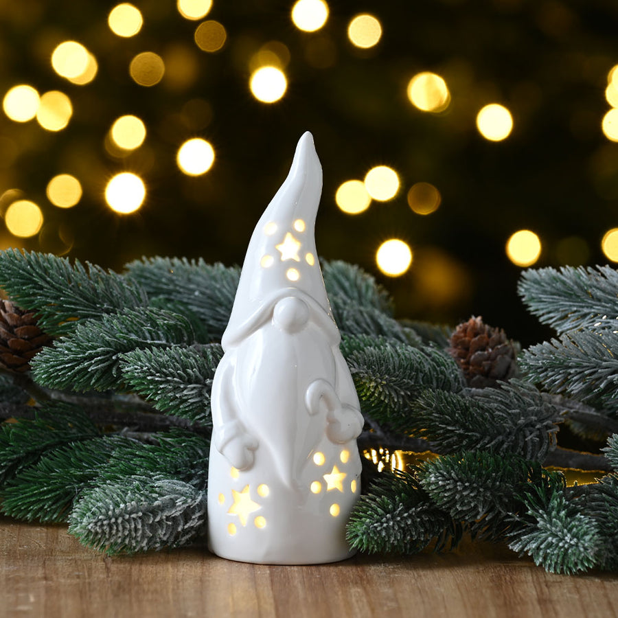 White Gonk With Stars Battery Operated - L Lit BO White Porcelain Gonk With Stars 15CM Accessories Sterling Home 1