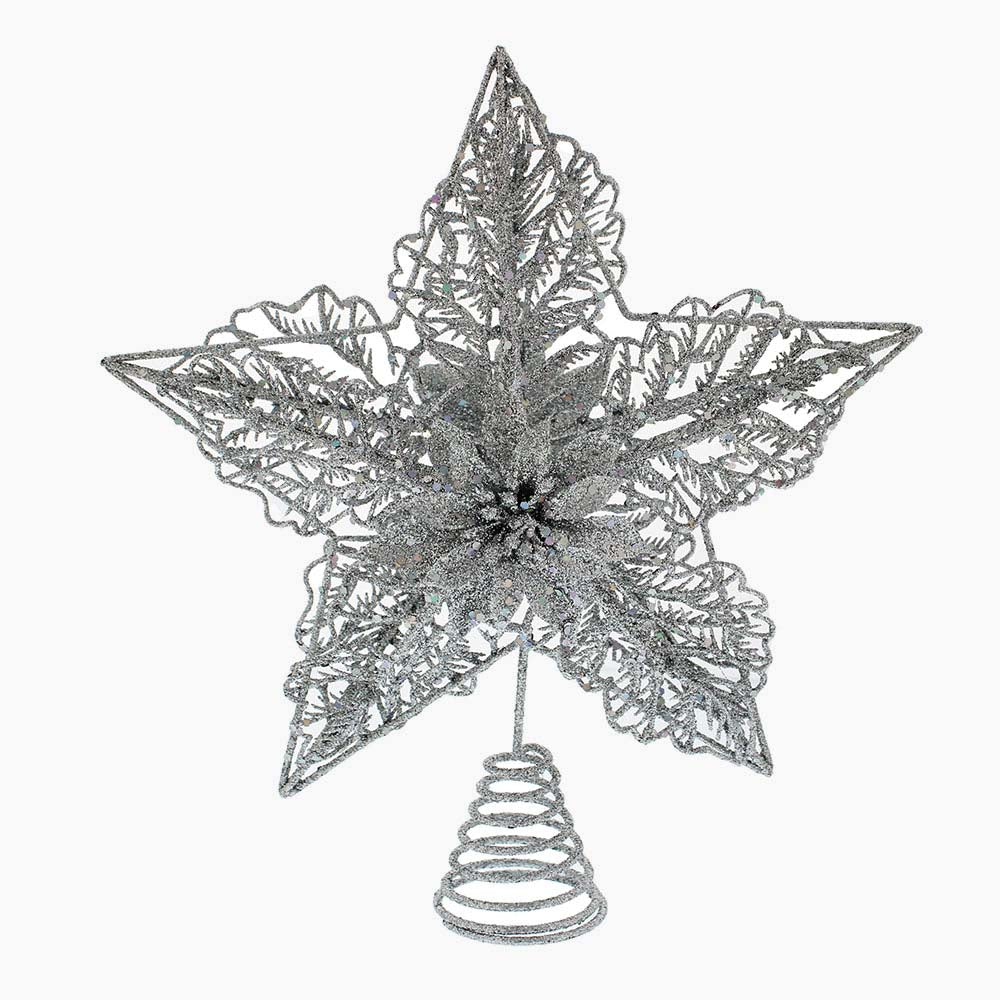 Glitter Silver Star Tree Topper - L Silver Star Glitter Tree Topper 26CM Accessories Sterling Home 1