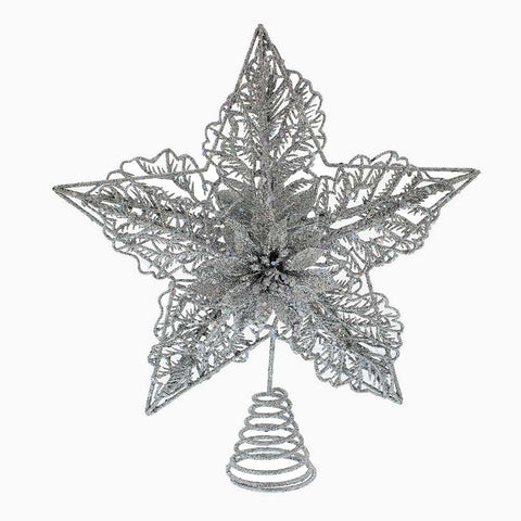 Glitter Silver Star Tree Topper - L Silver Star Glitter Tree Topper 26CM Accessories Sterling Home 1