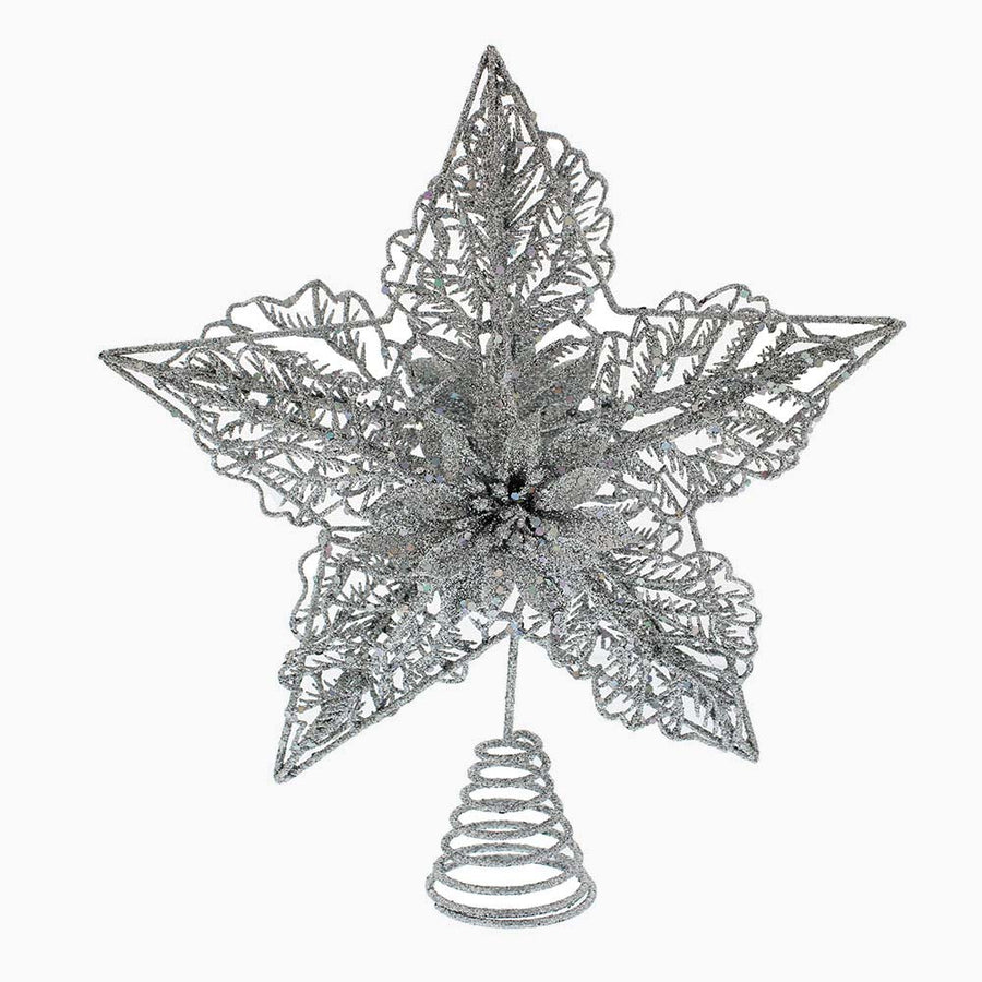 Glitter Silver Star Tree Topper - L Silver Star Glitter Tree Topper 26CM Accessories Sterling Home 1
