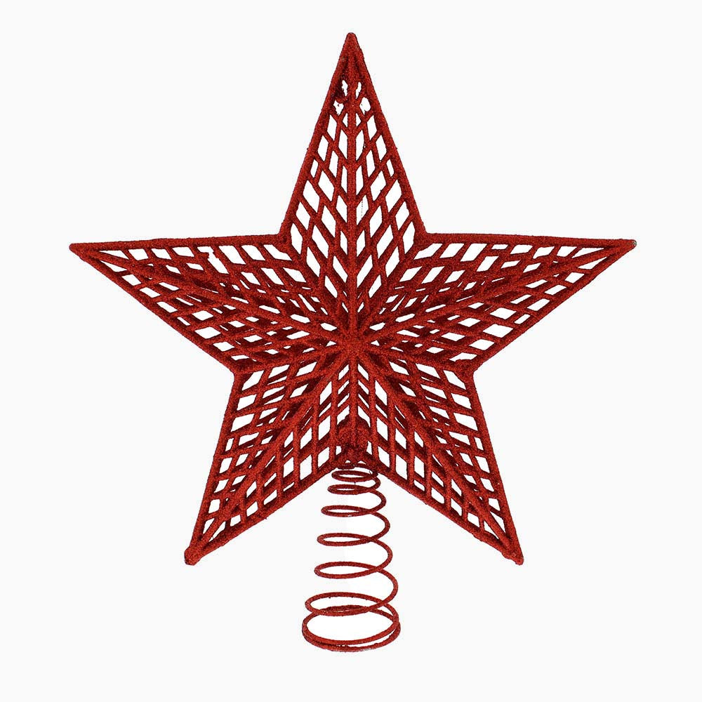 Glitter Red Star Tree Topper - C Red Glitter Star Tree Topper 27CM Accessories Sterling Home 1