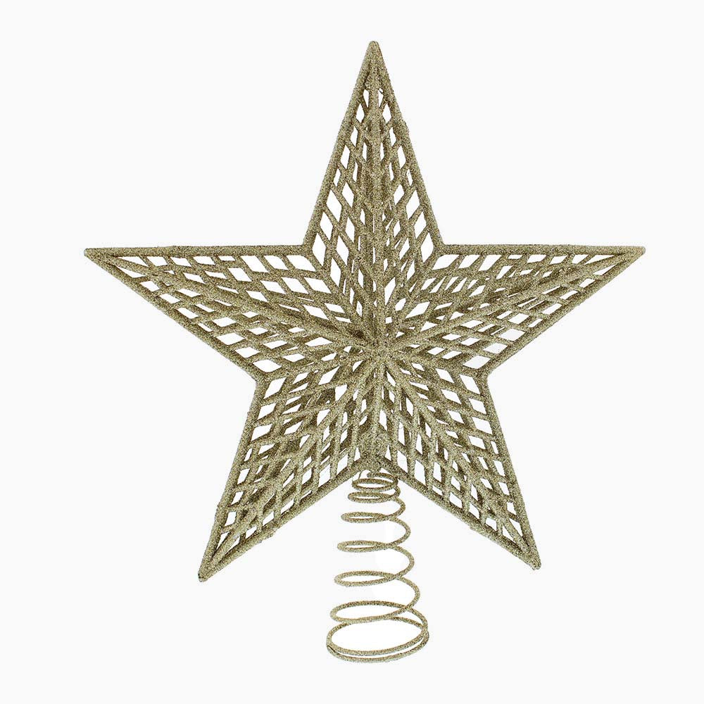 Glitter Champange Gold Star Tree Topper - I Glitter Star Tree Topper Champ Gold 27CM Accessories Sterling Home 1