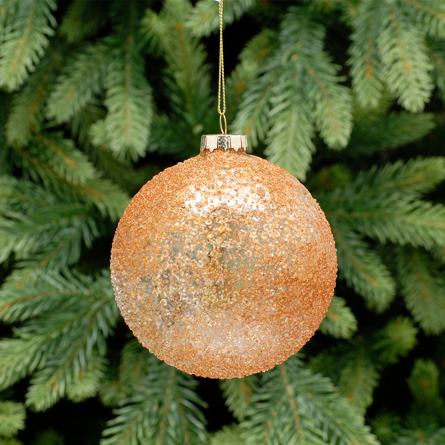 Bronze Sequin Glass Bauble - I Copper Glass Bauble With Sequin 10CM Accessories Sterling Home 1
