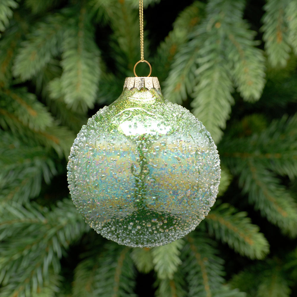 Iridescent Green Glass Bauble - S Iridescent Green Glass Bauble 8CM Accessories Sterling Home 1
