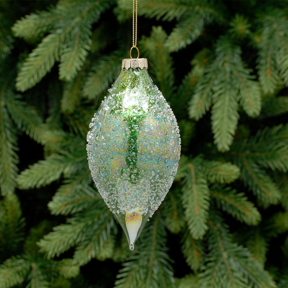 Iridescent Green Olive Glass Bauble - S Iridescent Olive Glass Bauble Green 13CM Accessories Sterling Home 1
