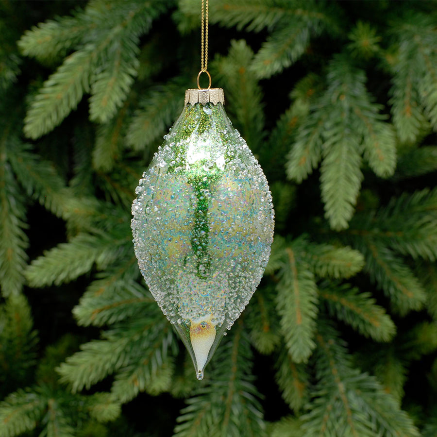 Iridescent Green Olive Glass Bauble - S Iridescent Olive Glass Bauble Green 13CM Accessories Sterling Home 1