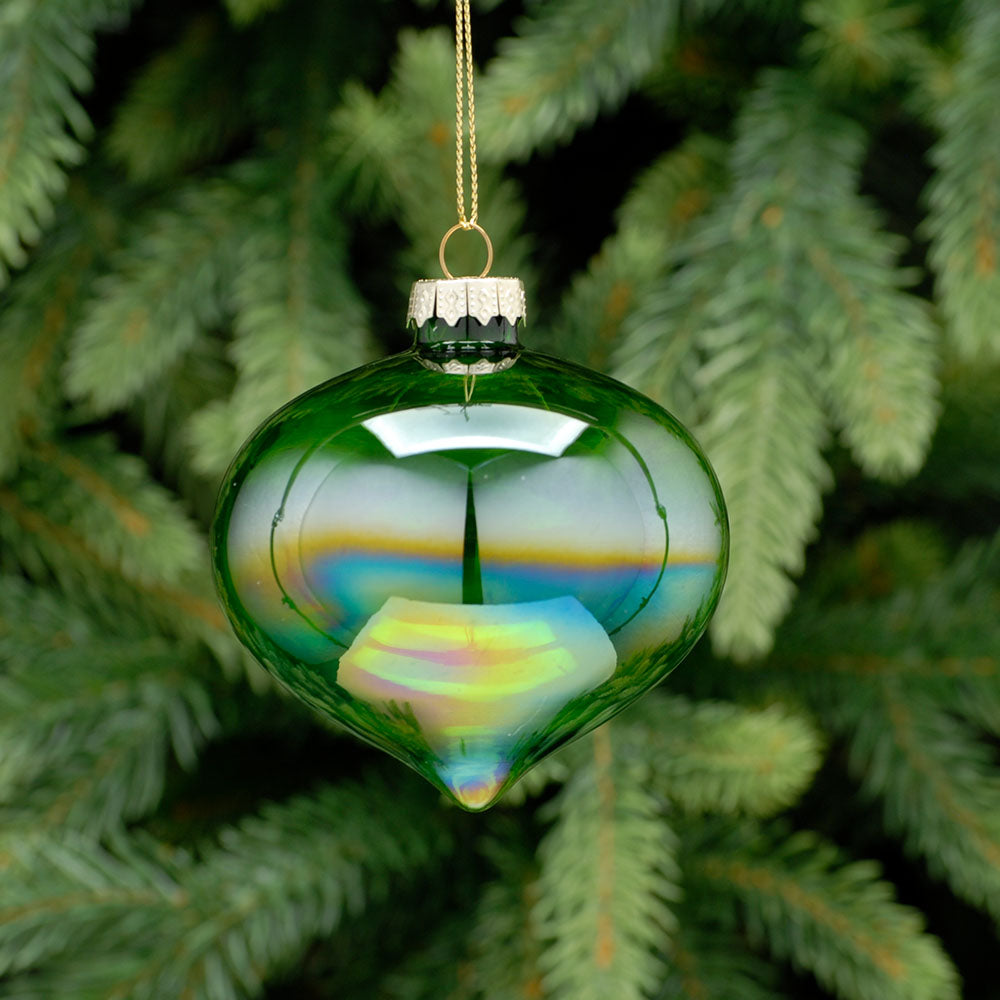 Iridescent Green Onion Glass Bauble - S Iridescent Onion Glass Bauble Green 8CM Accessories Sterling Home 1