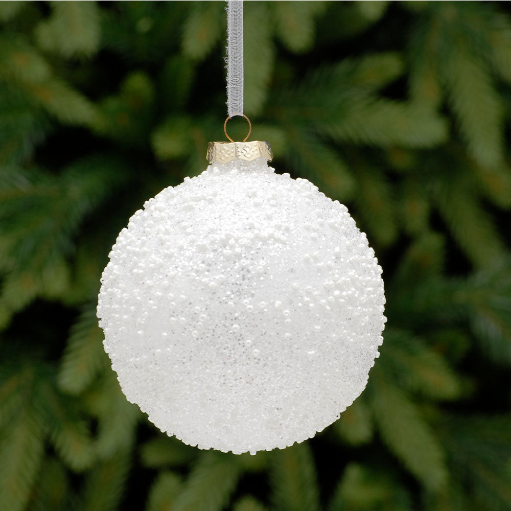 White Beaded Glass Bauble - S White Beaded Glass Bauble 10CM Accessories Sterling Home 1