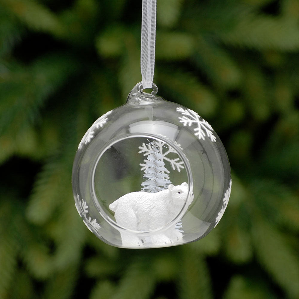Polar Bear Glass Bauble - L Clear Glass Bauble With Polar Bear 8CM Accessories Sterling Home 1