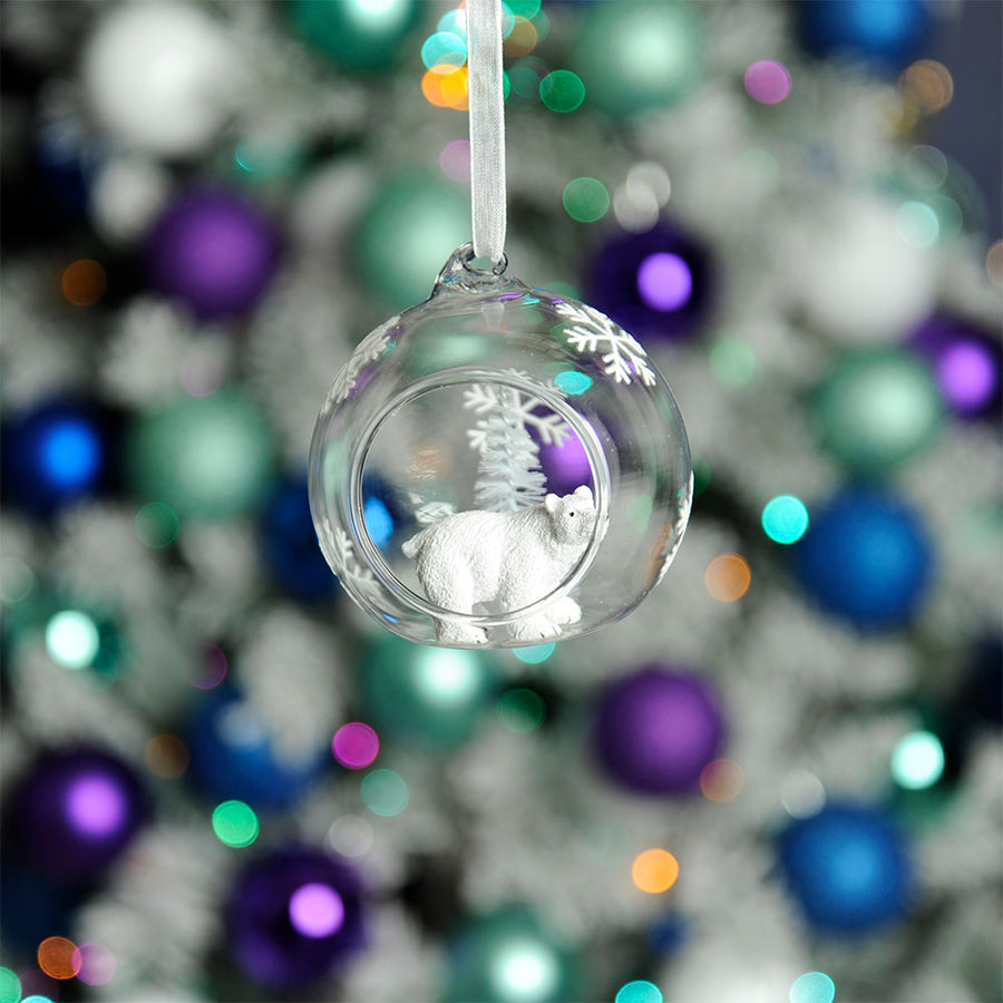 Polar Bear Glass Bauble - L Clear Glass Bauble With Polar Bear 8CM Accessories Sterling Home 2
